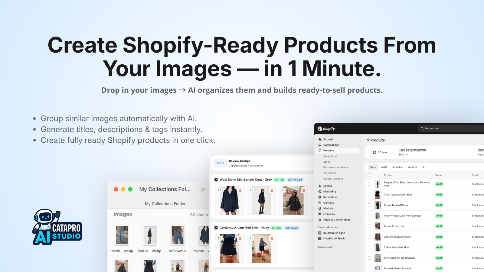 Images to Products workflow - AI grouping interface
